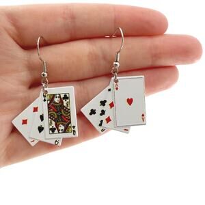 Playing Cards Dangle Earrings, Novelty Classic Card Game Earrings, Quirky Poker
